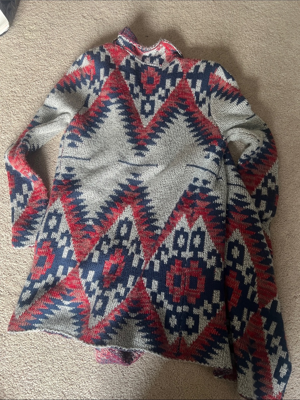 Aztec cardigan Sweater Tunic - Red, Navy & Gray - Picture 4 of 5